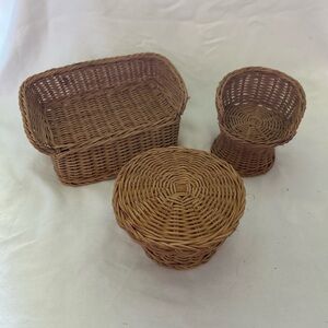 Vtg Wicker Sofa Table Mod Barrel Chair 3 Piece Dollhouse Furniture great shape